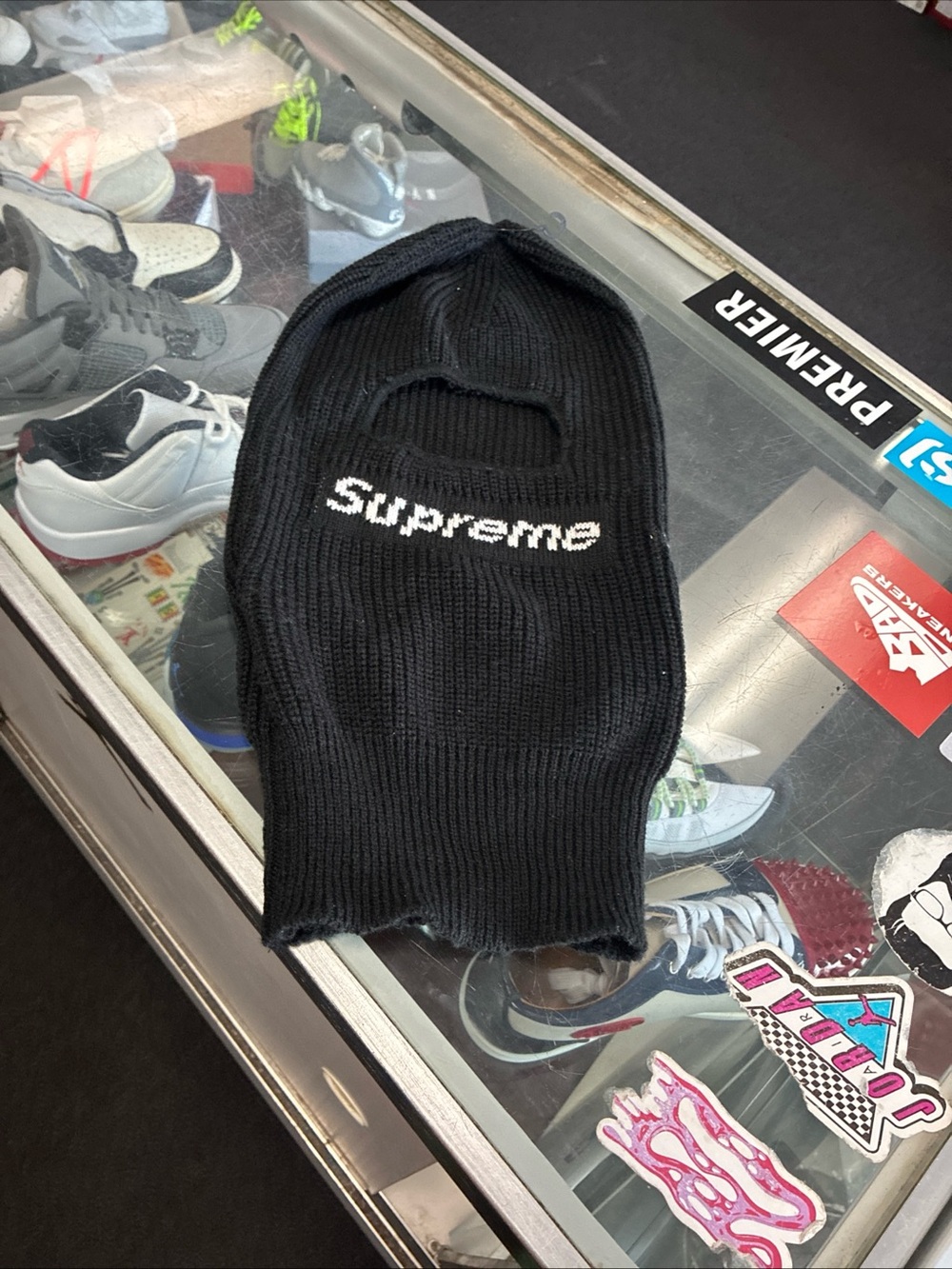 Supreme New Era Black Knit Balaclava Ski Mask Unisex Winter Logo Used Rare